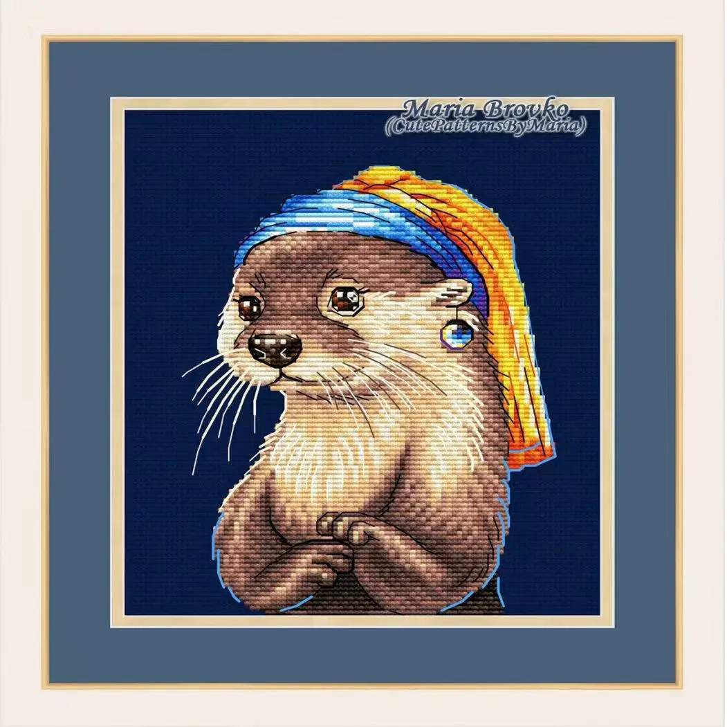 Cross Stitch Stamped Kits Beginners - [CC4223 - Lontra com Brincos de