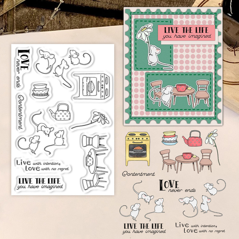 Clear Silicone Stamps For Card Making - Suncraft Little Mouse & Kitchen Clear