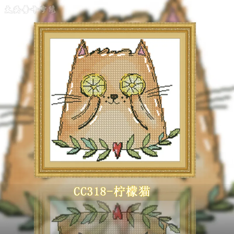 Cross Stitch Stamped Kits Beginners - [CC318-Gato Limão] | Kit de Ponto