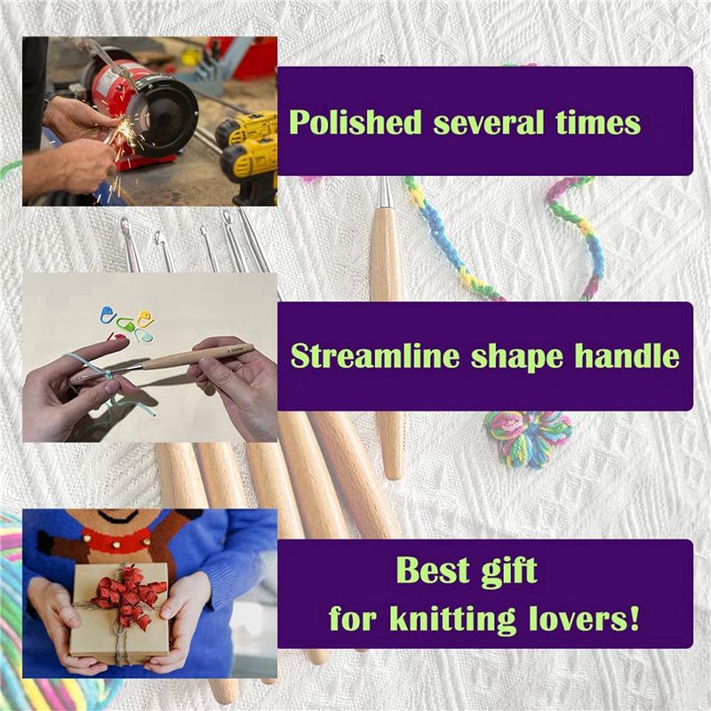 SEWS-80Pcs Agulhas de Crochê d - Wooden Crochet Hooks Ergonomic Handle avaliação e preço