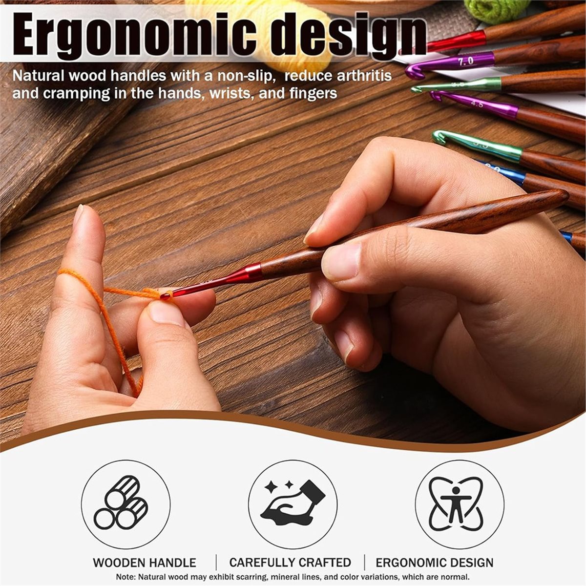 Novo Conjunto de Agulhas de Cr - Wooden Crochet Hooks Ergonomic Handle avaliação e preço