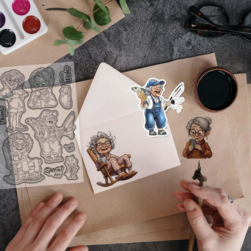 Selos claros da velha senhora  - Clear Silicone Stamps For Card Making avaliação e preço