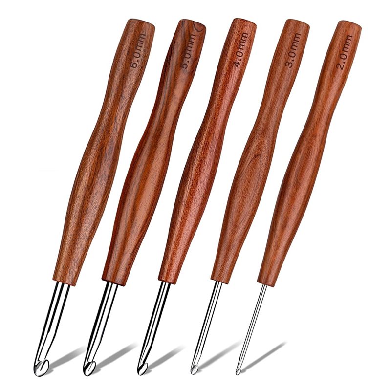 AS94-5 – Conjunto de 5 agulhas - Wooden Crochet Hooks Ergonomic Handle avaliação e preço