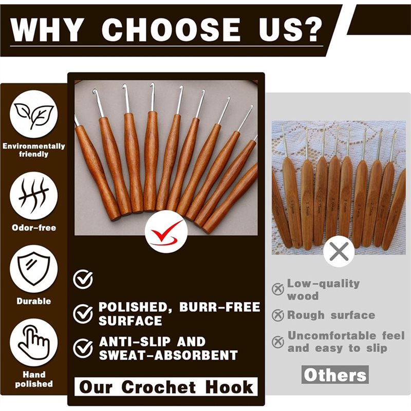 AS94-5 – Conjunto de 5 agulhas - Wooden Crochet Hooks Ergonomic Handle avaliação e preço