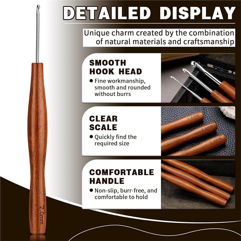 AS94-5 – Conjunto de 5 agulhas - Wooden Crochet Hooks Ergonomic Handle avaliação e preço
